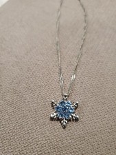Sterling Silver Plated Ocean Blue Crystal Snowflake Pendant Necklace
