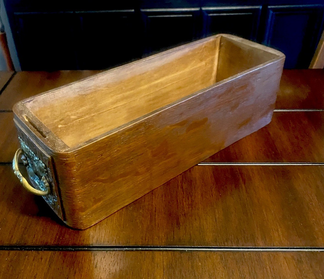 2 Antique Carved Wood Sewing Machine Drawers With Ornate Metal Pulls 12” X 4” ID