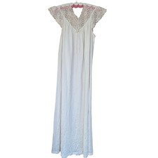 Vintage Sears Cream Lace Nightgown M 12/14 Nylon Bow Detail Romantic Negligee
