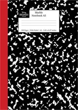 Marble Notebook A5: Black and Red Spine Marble Wide Rule Journal Paperback or S