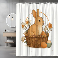 Charming Easter Bunny Shower Curtain with Floral Basket Design