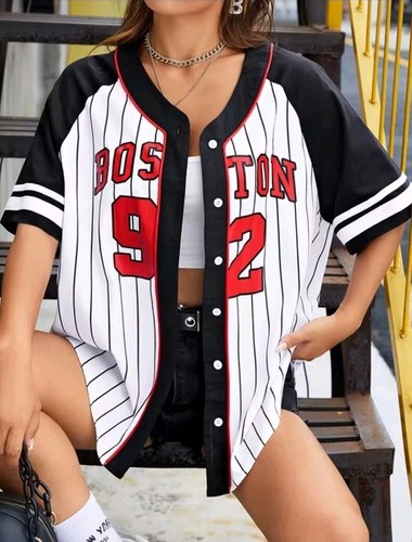 Boston 92 Damen Button-Down Baseball Shirt, Streetwear, Größe M, Kurzarm - Bild 1 von 3