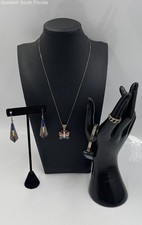 Silver Stamped/Unstamped Chain-Pendant-Bracelet-Earrings-Ring (4 Pcs) 34.5g