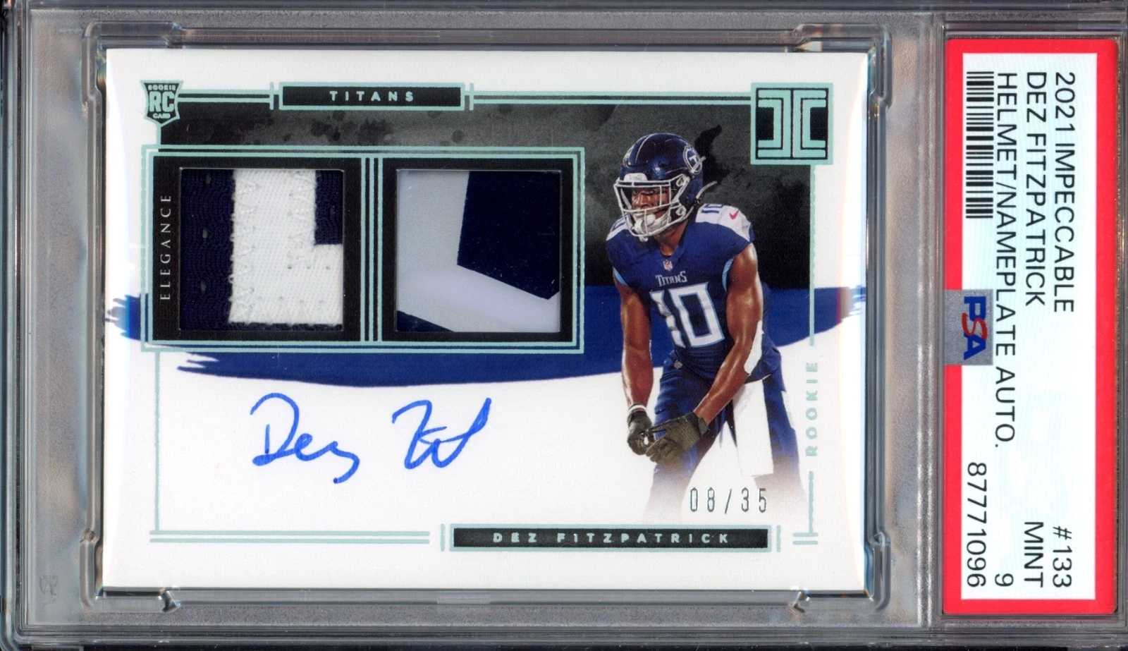 Dez Fitzpatrick Panini Impeccable #133 Helmet/Nameplate Autograph