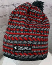 Vintage Columbia Unisex Red/Gray Chevron Wool Blend Fleece Lined Beanie Hat