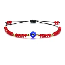 Dainty Hand Made Evil Eye Bracelets Adjustable String Amulet for Women Men(Red+g