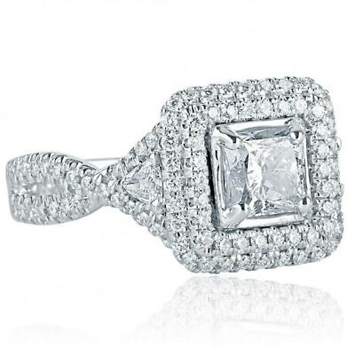 2ct Simulated Diamond Engagement Ring Split Shank Dual Halo White Gold Plated