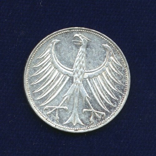GERMANY 1957-F 5 MARK SILVER COIN, XF, STUTTGART MINT - Picture 2 of 2