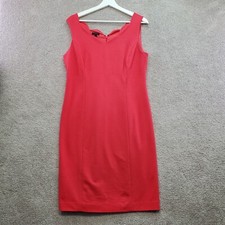 Talbots Sheath Dress Womens 10 Red Lined Rayon Stretch Scallop V-Neck Sleeveless