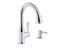 KOHLER Motif Pull Down Kitchen Faucet Soap Dispenser Chrome High Arc Tap