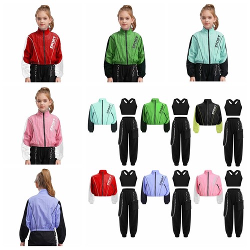 Kids Girls Crop Tops With Pants Active Tracksuit Performance Sweatsuit Youth - Picture 4 of 59