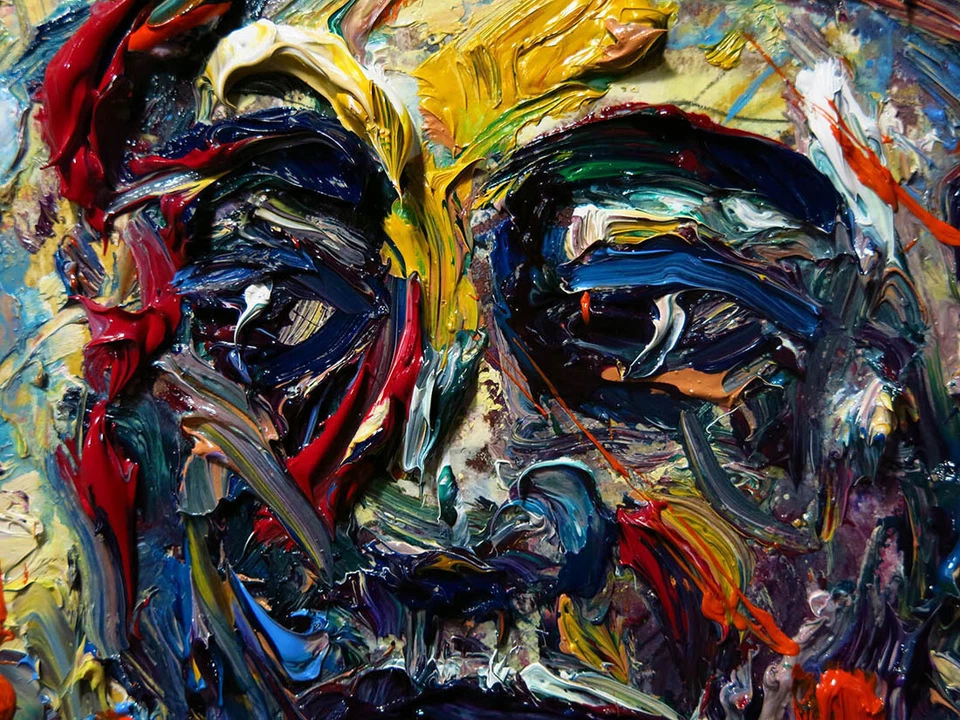 ABSTRACT IMPASTO EXPRESSIONISM POP ORIGINAL OIL PAINTING ART SIGNED PORTRAIT NR - Image 2 of 4