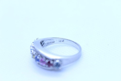 Fabulous 14K White Gold Rainbow Sapphire Ring Sz8.5 Solid 5.9g - Picture 9 of 10