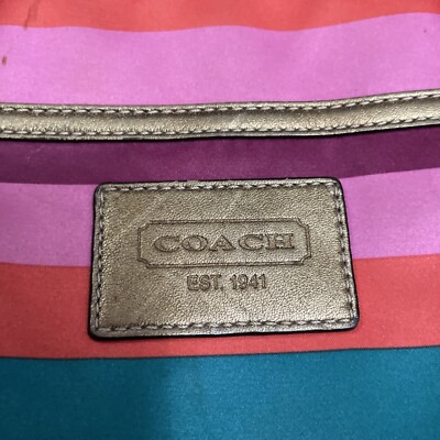 COACH LEGACY MULTICOLOR SATIN STRIPE MED TOTE BAG/PURSE/ SATCHEL