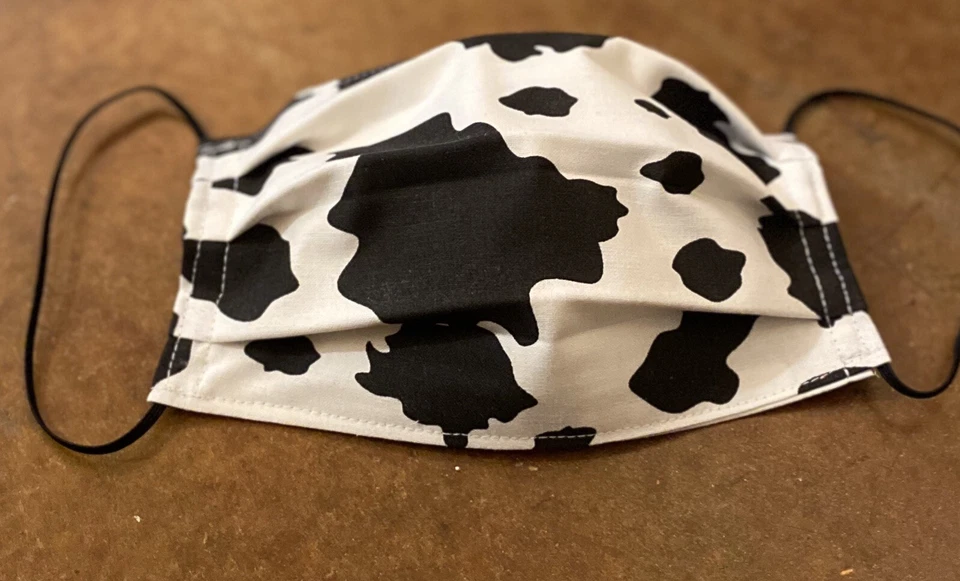 Fabric Face mask Handmade Cotton Washable Reusable Cow Steer Fur Black White - Image 3 of 4