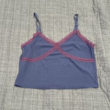 Wild Fable Lace Trim Ribbed Cami Tank Top Cropped Large Purple Pink