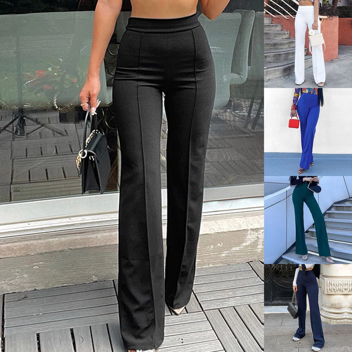 Women's Fashion Dress Pants Womens Black Work Pants Solid Stretch