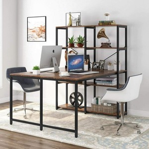 10-Shelf Dual Home Office Desk Study Table with Etagere ...