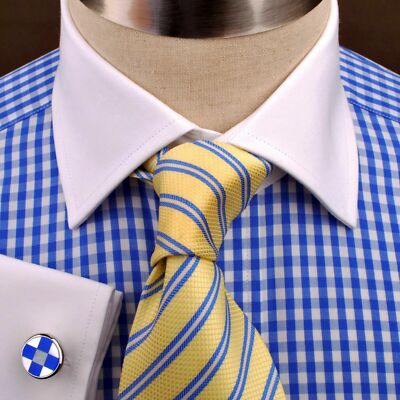 Clearance Unique Blue Contrast Check Business Shirt Easy Iron Boss Mens Formal