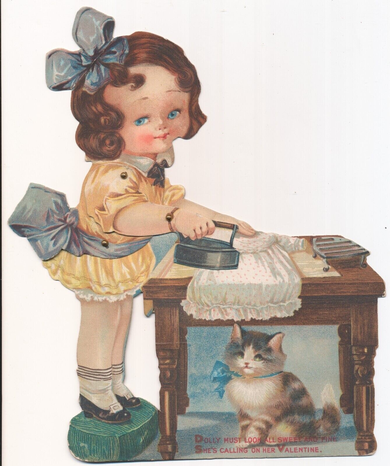 Vintage Sweet Girl Ironing Dress Valentines Card-image