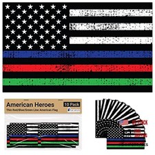 Premium Distressed Thin Red Blue Green Line Flag 3x5 Inch Decals 10 PK.