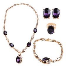 Jewelry Set Purple Gemstone Pendant Necklace Earring Bracelet Ring Party Dress