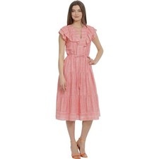 Maggy London Women's V-Neck Tiered Skirt Dress with Tie and Ruffle Details SZ 10