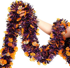 Halloween Garland Decor, 33Ft Glitter Tinsel Pumpkin Garland Decorations, Indoor