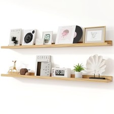 Floating Shelves for Wall, 55 inch Solid Wood Picture 55inch, Set of 2 Natural
