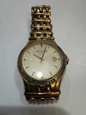 Vtg Wittnauer Gold Tone Mens Watch Diamonds Month Day EUC UNTESTED read