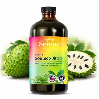 Exotic Soursop Bitters, 100% Pure Natural 100% Organic Detox Herbs 16 oz