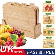 Image of 4x Bamboo Index Chopping Board Set Wooden Food Cutting Blocks Cooks Professional