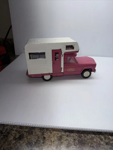 Tonka Mini 1960's No. 70 Jeep Truck Pink Camper Pressed Steel - Mound Minn 9"