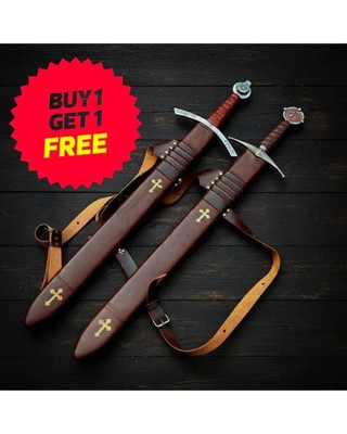 Handmade Knights Templar Sword Set Buy 1 Get 1 Free Wall Display Gift
