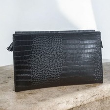 Billy Bag London Genuine Leather Moc-croc Black Unisex Toiletry Make Up Bag New