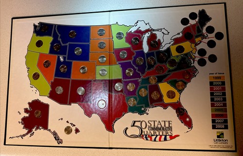 Littleton Company 50 State Commemorative Quarters Giant Coin Map *Completed *