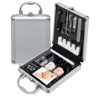 French Maniküre Geschenkset Nagellack Lack Set Rosa Weiß Klar Decklack + Etui