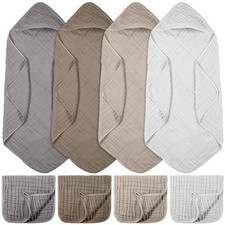 8 PCS Baby Muslin Hooded Bath Towels Washcloths Cotton 32x32 Inch Neutral