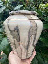 Handmade Ceramic Cremation Urn Keepsake Vessel in White with Silver 150 ci