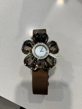 Pippo Italia Diamond Flower Watch Swiss Quartz Brown Crystal Petals