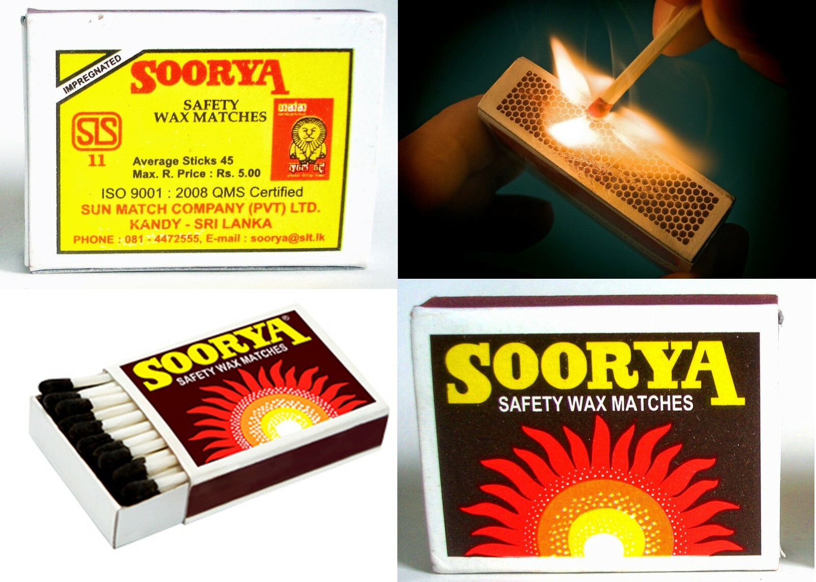 5X Safety Match Matchstick Box made in SriLanka "Soorya" Wax Matches