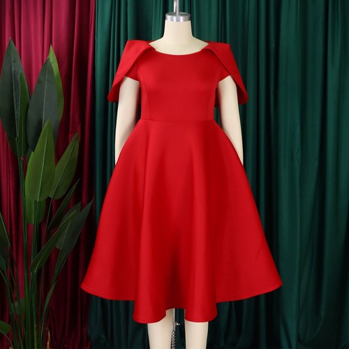 Vestido midi informal con volantes manga corta para invitada de boda línea A para mujer - Imagen 36 de 65