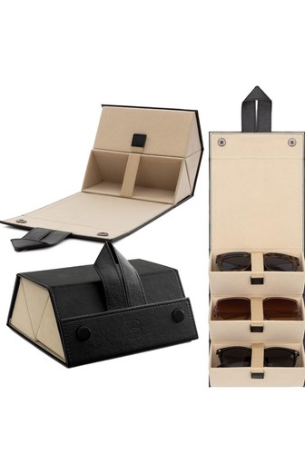  Travel Sunglasses Case Organizer – Compact Sunglasses Storage 3- SLOTS BLACK