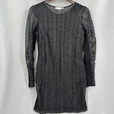 Pniina Dress Womens Medium Black Mesh Mini Geometric Minimalist Emo Club y2k