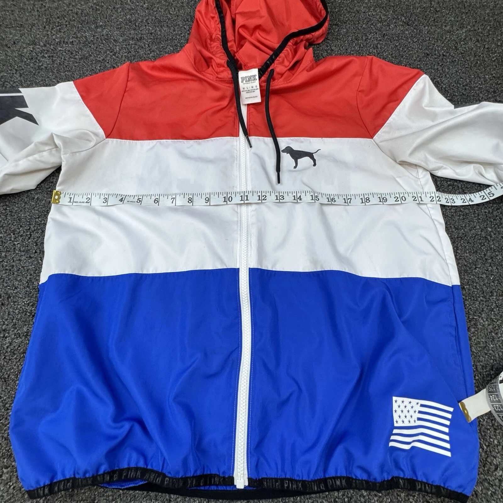 UNDERCOVER VICTORIAS SECRET ROSA Patriottico Rosso Bianco Full Zip Merica WINDBREAKER