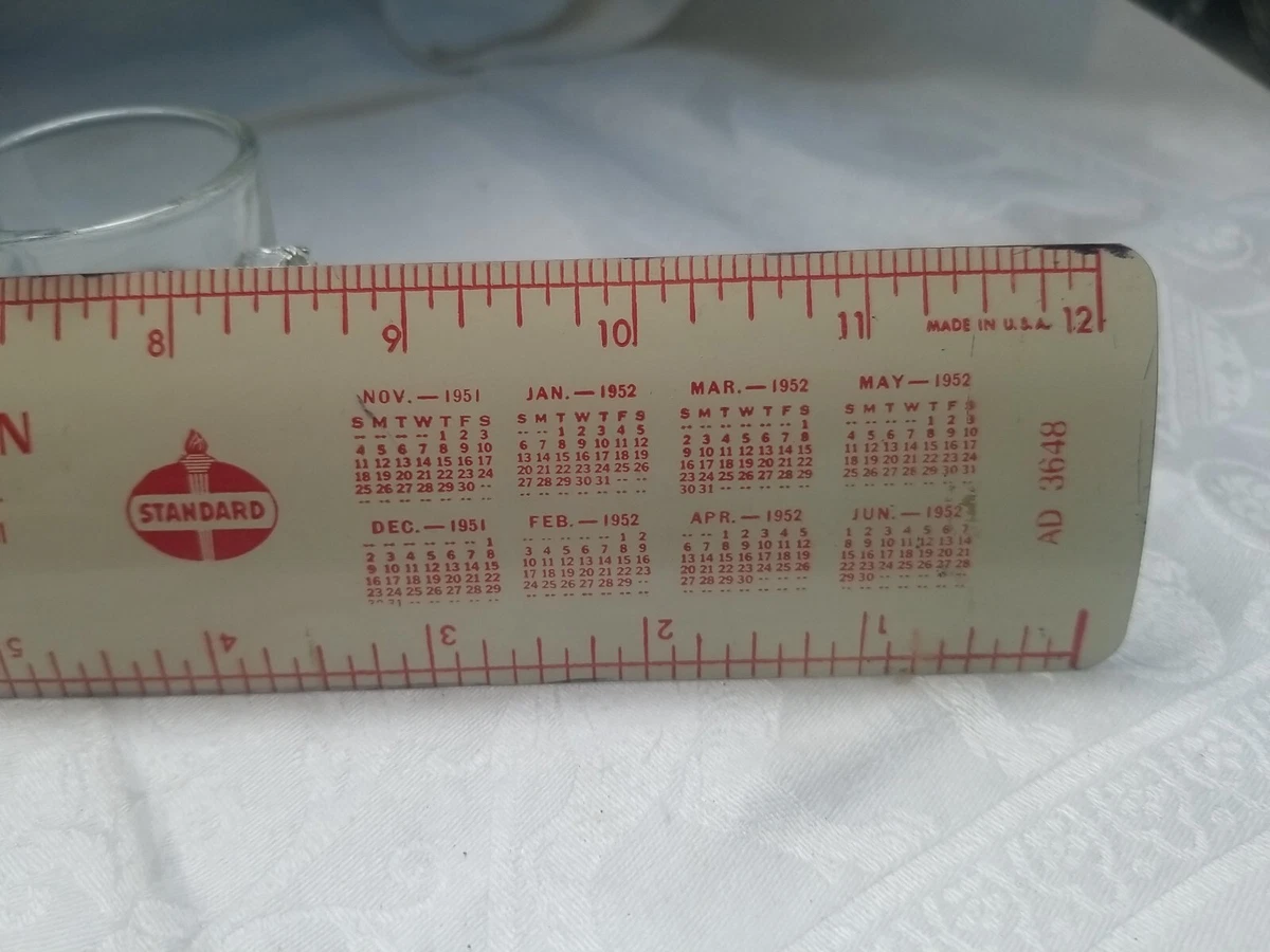 MONROE MI metal ruler Standard OIL March 1951 June 1952 calendar  Advertising gas | eBay