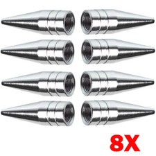 8x Silver Spikes Bullet Valve Stem Cap Cover Tire Wheel Screw-on Aluminum Alloy