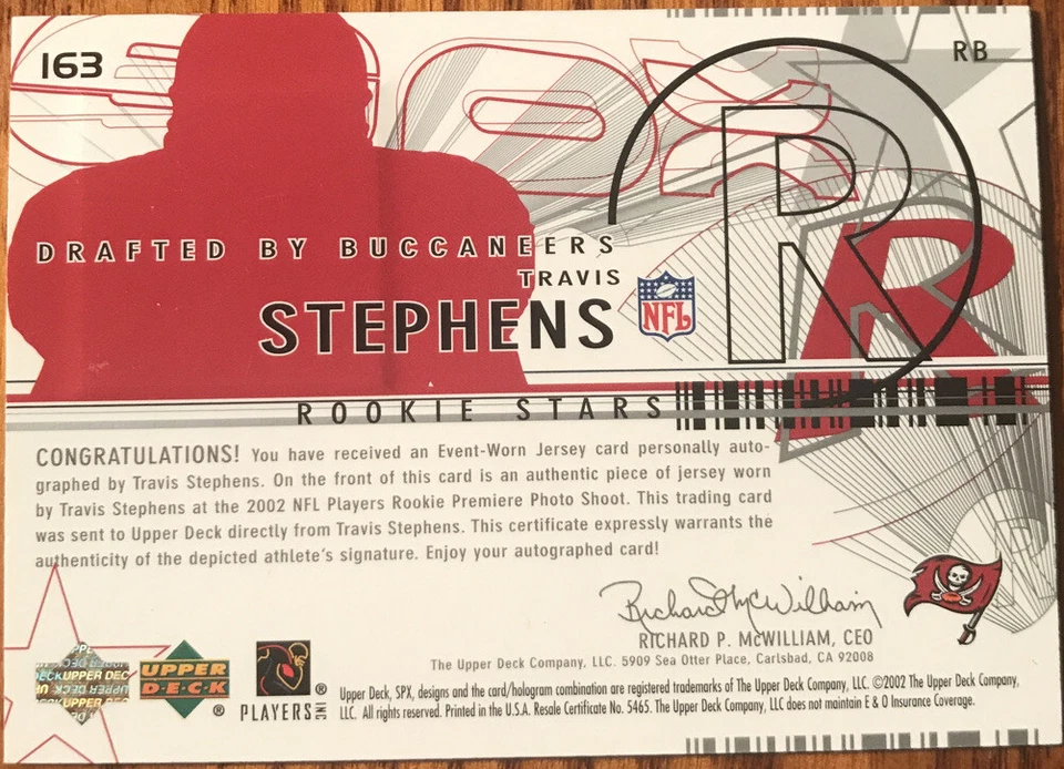 2002 SPx Rookie Jersey Autograph Travis Stephens #163 #’d 344/999 - Image 2 of 3