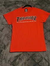 Thrasher Magazine T-shirt Red Small Youth Size Distressed Skateboard Surfer Cali
