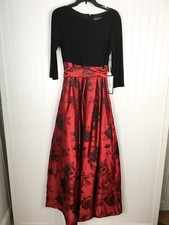 NWT Jessica Howard Black Red Bold Floral Floor Length Floral Gown Dress Size 6